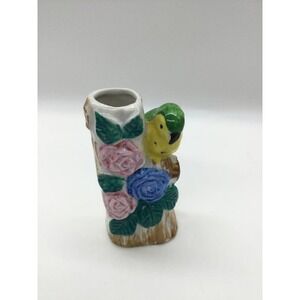 Vintage Spill Bud Vase Parakeet on Log w/ Flowers Parrot Japan Air Plant